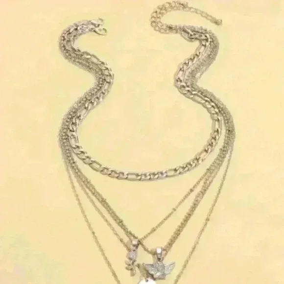 New Silver Pendant Layered Necklace